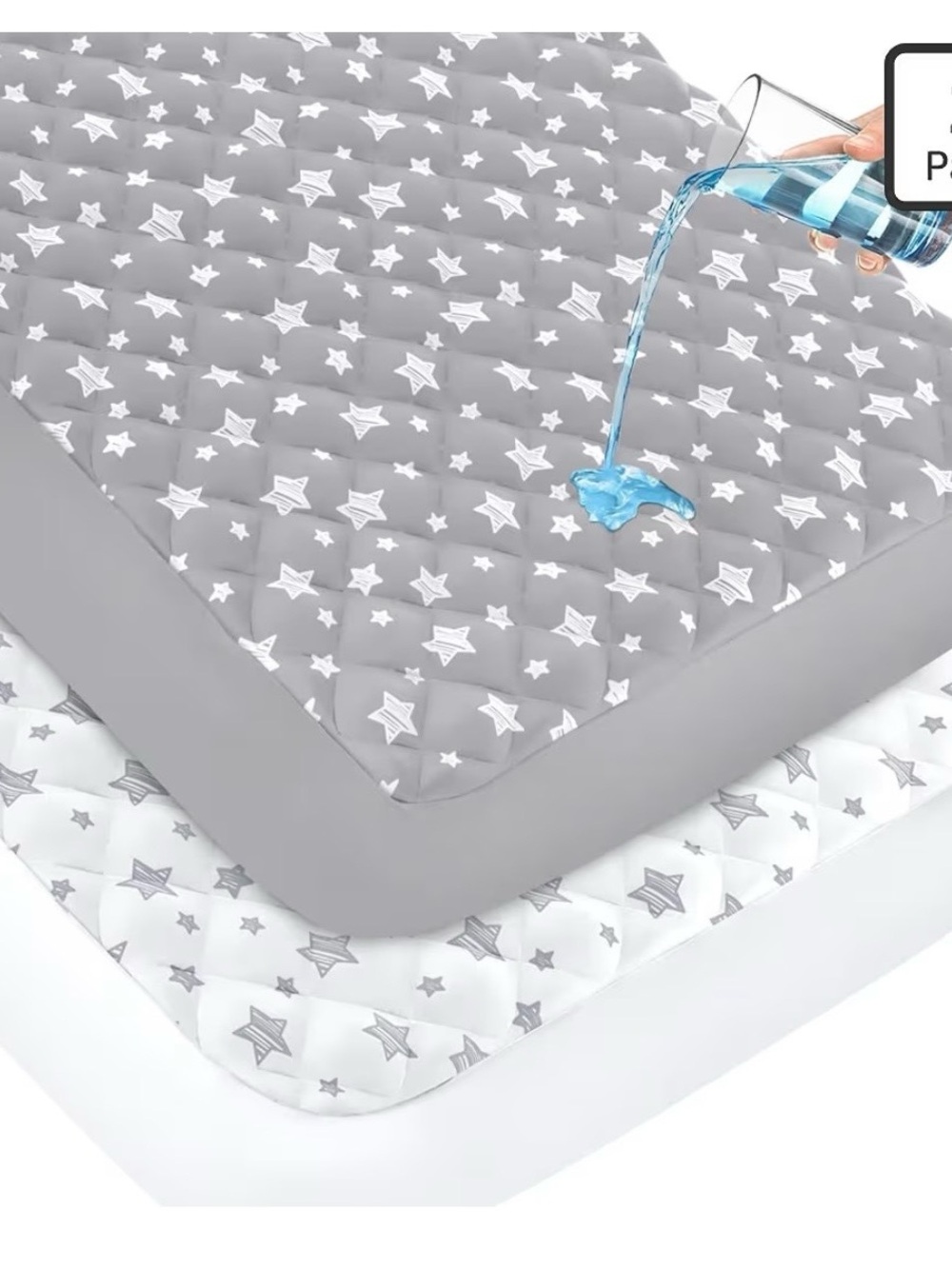 Moonsea Grey & White Star Quilted Crib Mattress Protector - 2 Pack